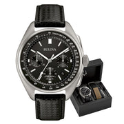 Bulova Lunar Pilot Chronograph 45mm with Black Dial and Leather Strap #96B251 all