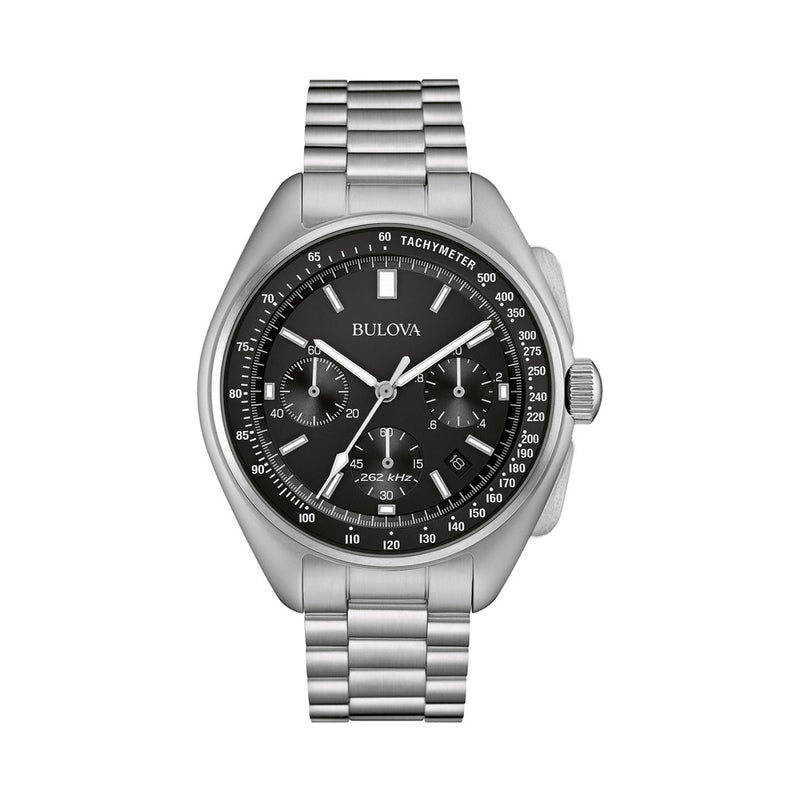 Bulova Lunar Pilot Chronograph 45mm with Black Dial and Stainless Steel Bracelet #96B258
