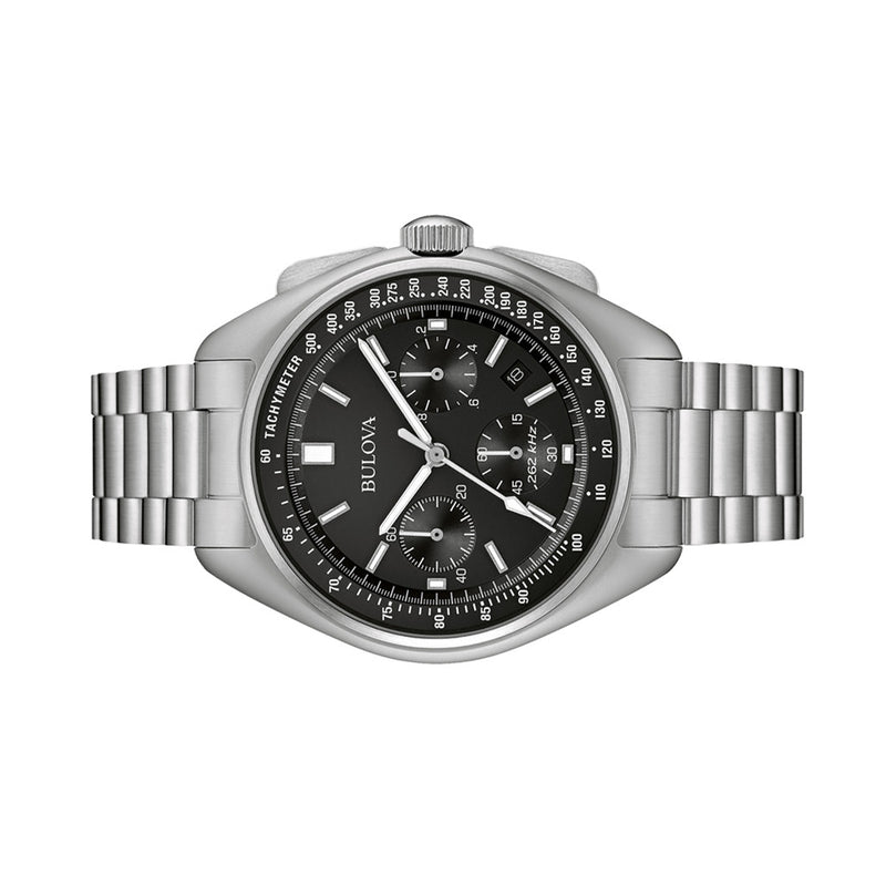 Bulova Lunar Pilot Chronograph 45mm with Black Dial and Stainless Steel Bracelet #96B258 side