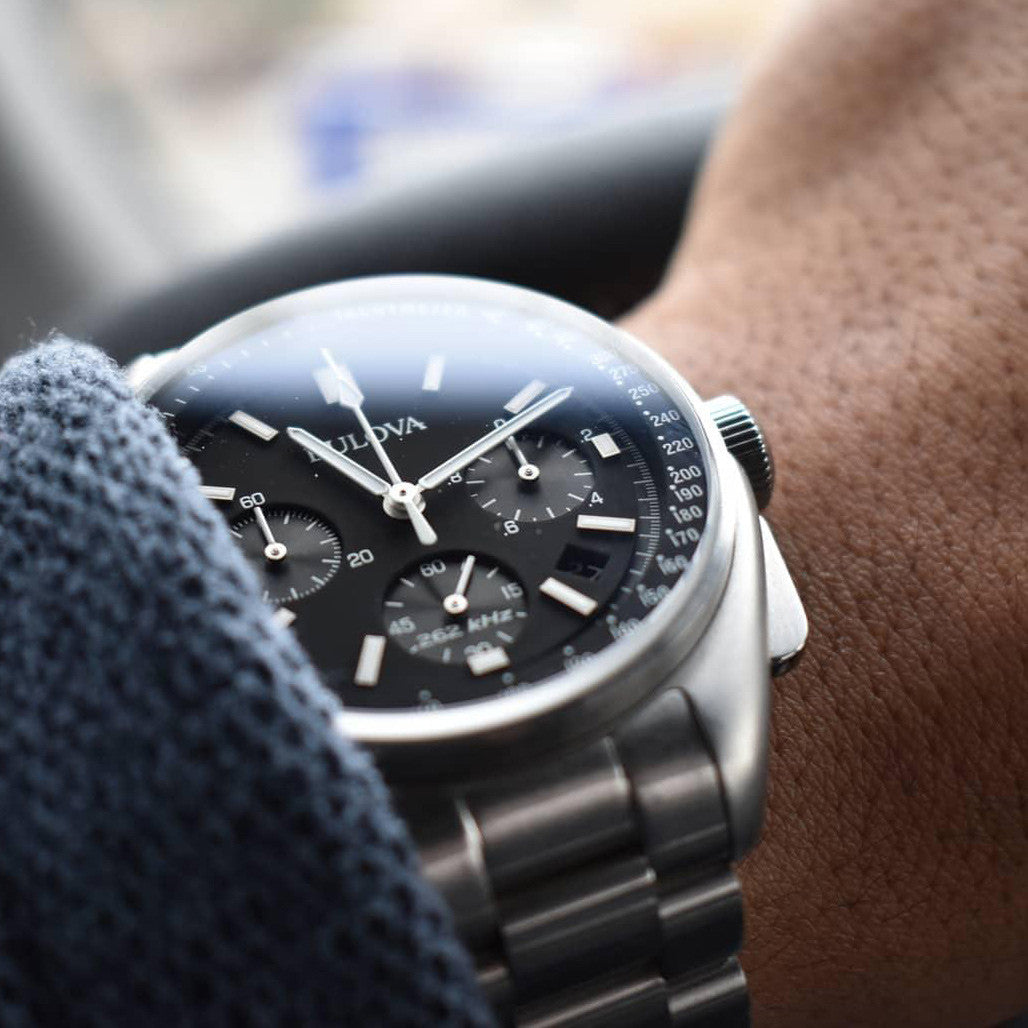 Bulova Lunar Pilot Chronograph 45mm with Black Dial and Stainless