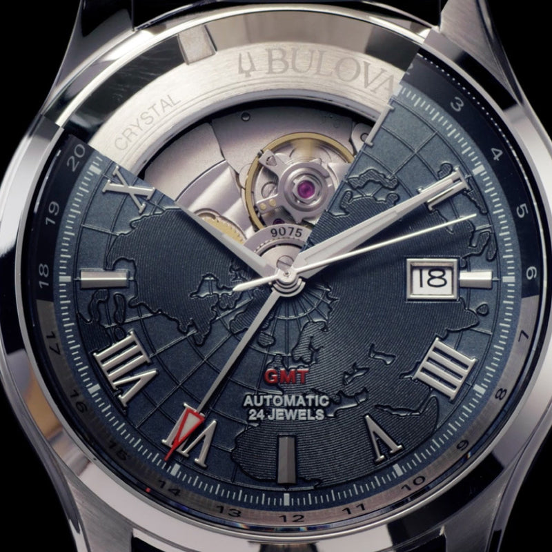 Bulova Wilton Automatic Traveller GMT with World Blue Dial #96B385 lifestyle