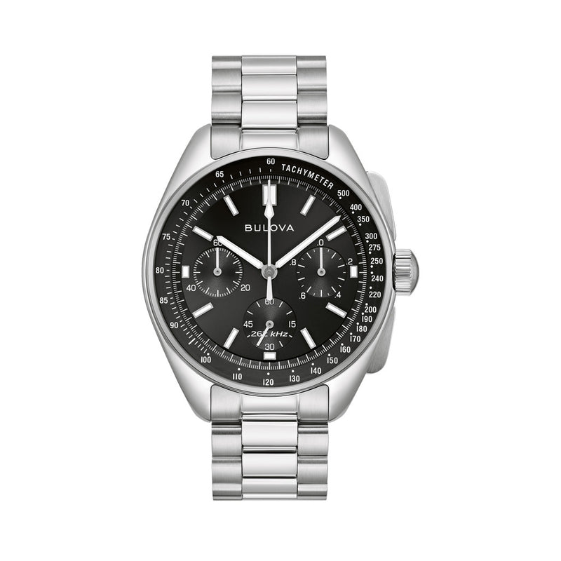 Bulova Lunar Pilot Chronograph 43.5mm with Black Dial and Stainless Steel Bracelet #96K111