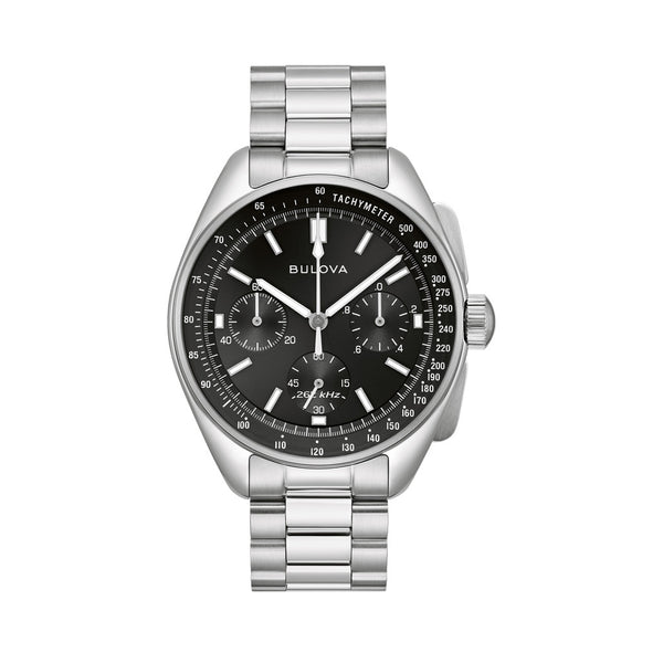 Bulova Lunar Pilot Chronograph 43.5mm with Black Dial and Stainless Steel Bracelet #96K111