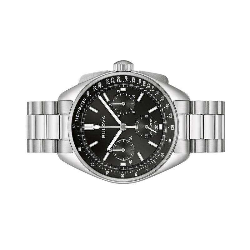 Bulova Lunar Pilot Chronograph 43.5mm with Black Dial and Stainless Steel Bracelet #96K111 side