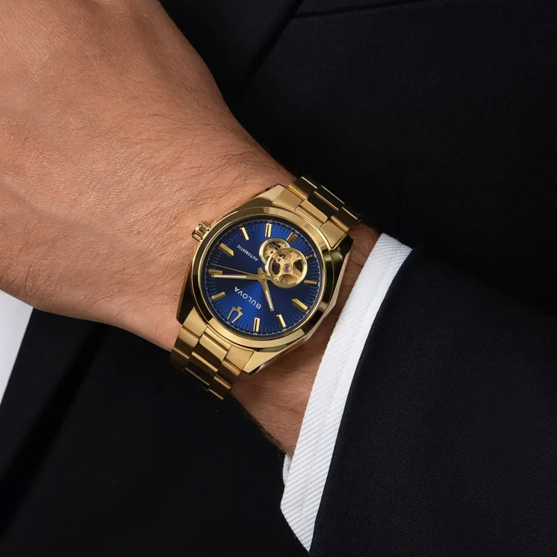Bulova Gold-Tone Surveyor Open Heart with Blue Dial #97A203