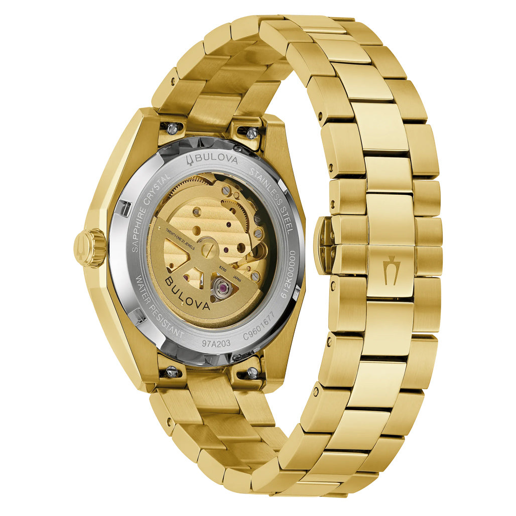 Bulova Gold-Tone Surveyor Open Heart with Blue Dial #97A203 — Long