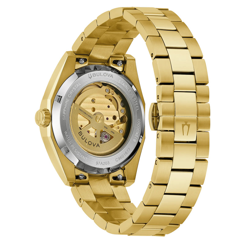 Bulova Gold-Tone Surveyor Open Heart with Blue Dial #97A203