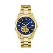 Bulova Gold-Tone Surveyor Open Heart with Blue Dial #97A203