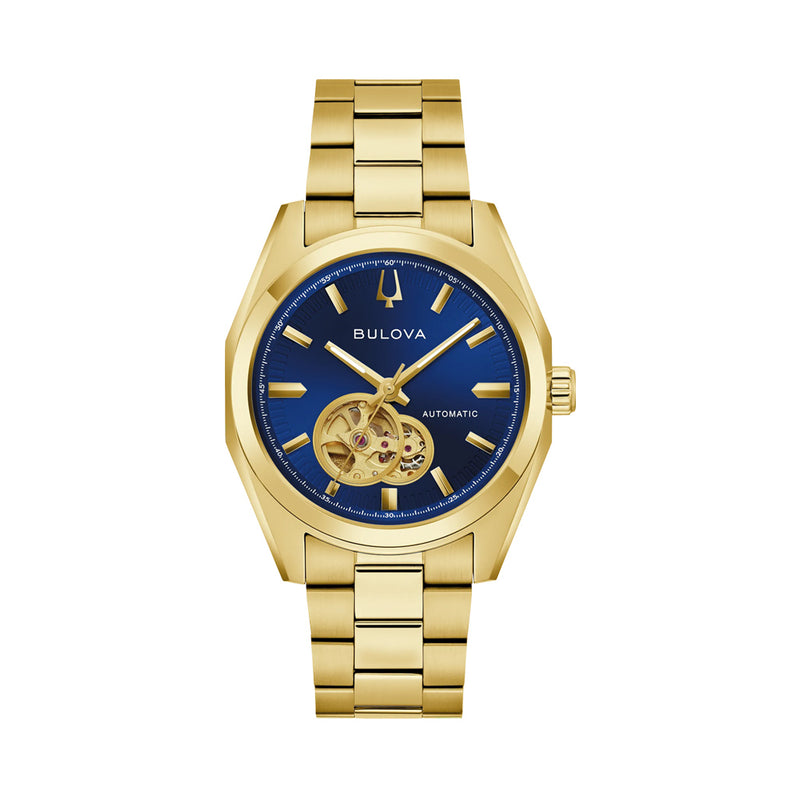 Bulova Gold-Tone Surveyor Open Heart with Blue Dial #97A203