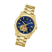Bulova Gold-Tone Surveyor Open Heart with Blue Dial #97A203