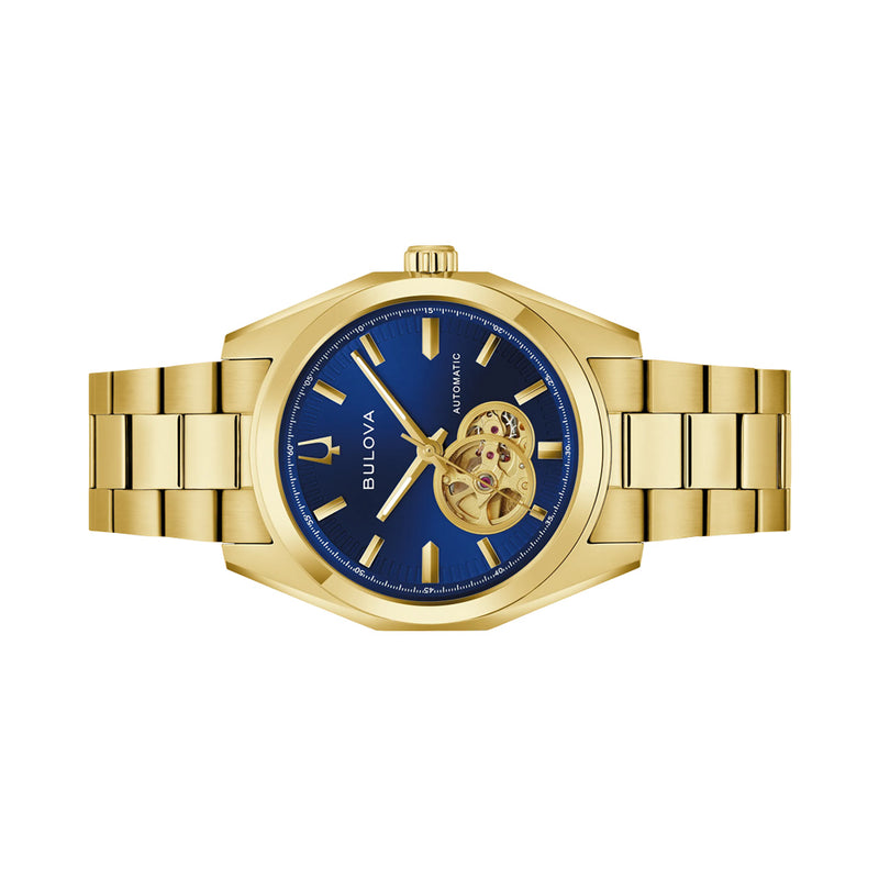 Bulova Gold-Tone Surveyor Open Heart with Blue Dial #97A203