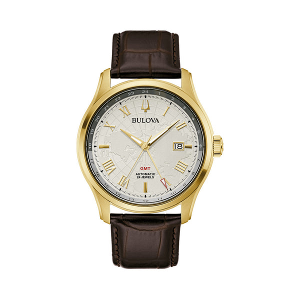 Bulova Wilton Automatic Traveller GMT with Gold-tone Case and Silver Dial #97B210
