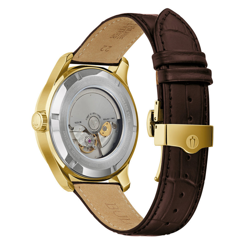 Bulova Wilton Automatic Traveller GMT with Gold-tone Case and Silver Dial #97B210 back