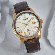 Bulova Wilton Automatic Traveller GMT with Gold-tone Case and Silver Dial #97B210 lifestyle