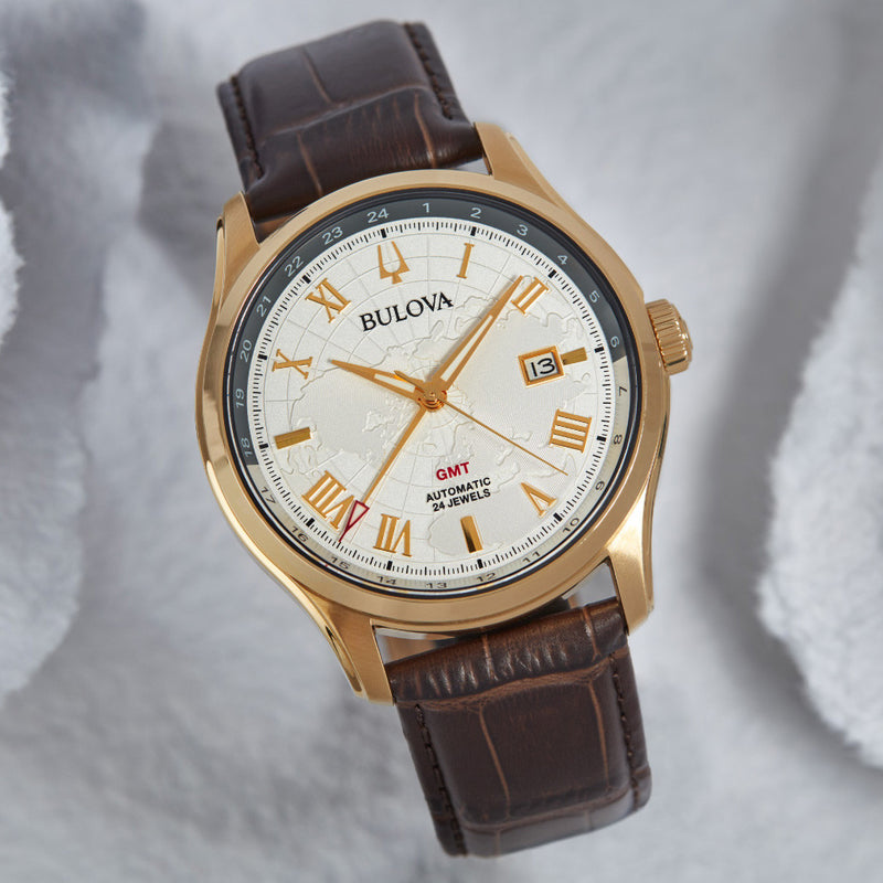 Bulova Wilton Automatic Traveller GMT with Gold-tone Case and Silver Dial #97B210 lifestyle
