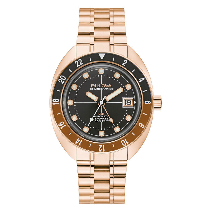 Bulova Oceanographer GMT Automatic Dive Watch in Rose Gold #97B215