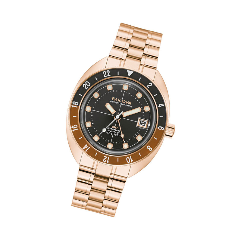 Bulova Oceanographer GMT Automatic Dive Watch in Rose Gold #97B215