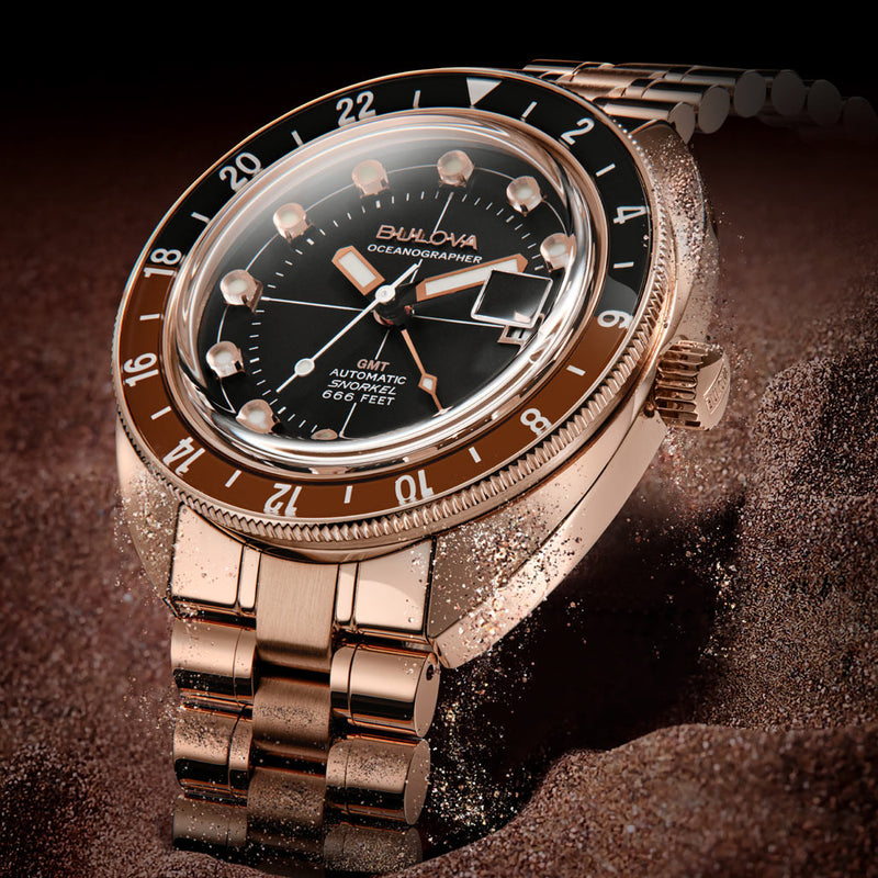 Bulova Oceanographer GMT Automatic Dive Watch in Rose Gold #97B215