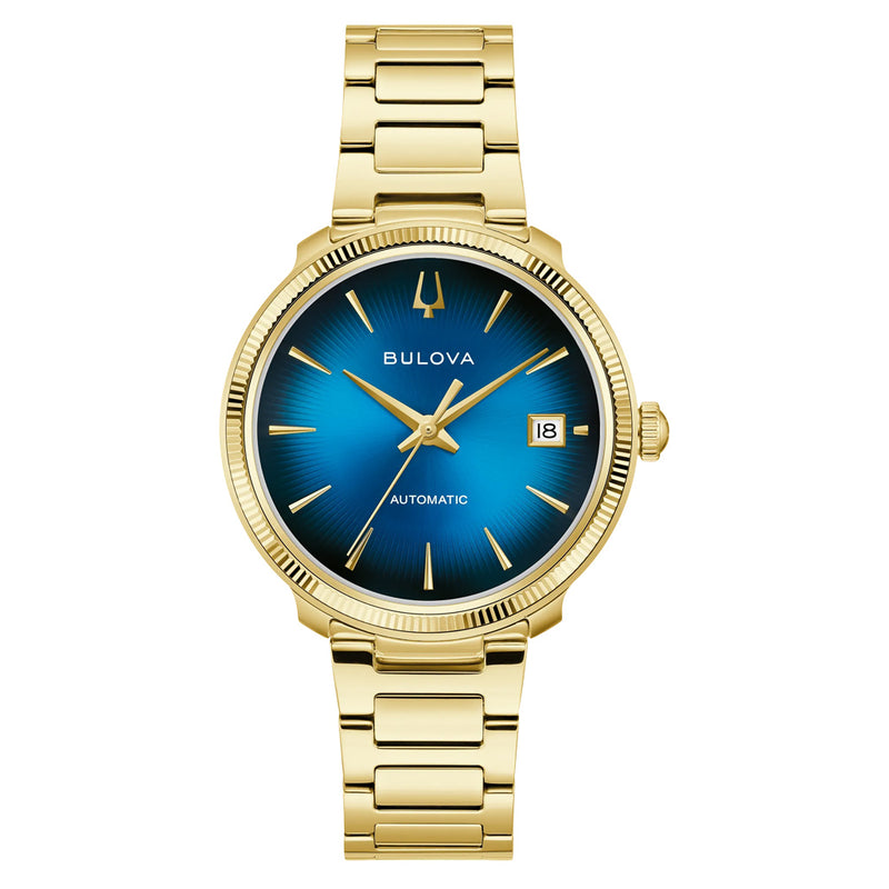 Bulova Disco Goldtone Automatic Watch with Blue Dial #97B247