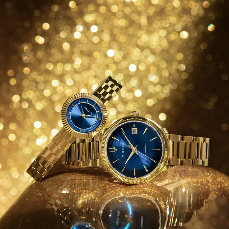 Bulova Disco Goldtone Automatic Watch with Blue Dial #97B247