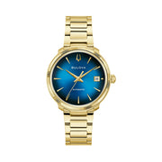 Bulova Disco Goldtone Automatic Watch with Blue Dial #97B247
