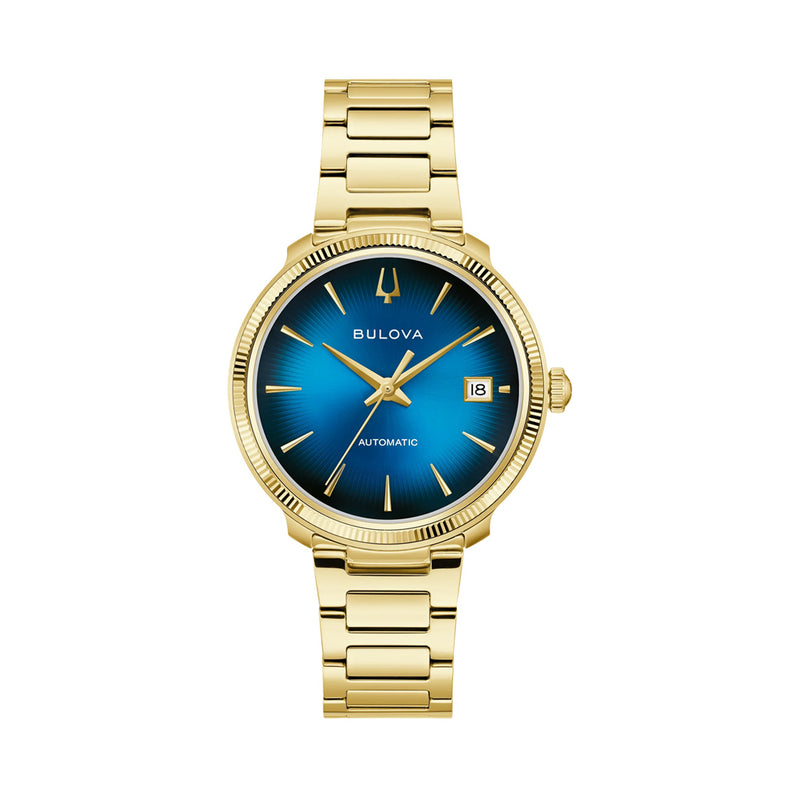 Bulova Disco Goldtone Automatic Watch with Blue Dial #97B247