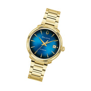 Bulova Disco Goldtone Automatic Watch with Blue Dial #97B247