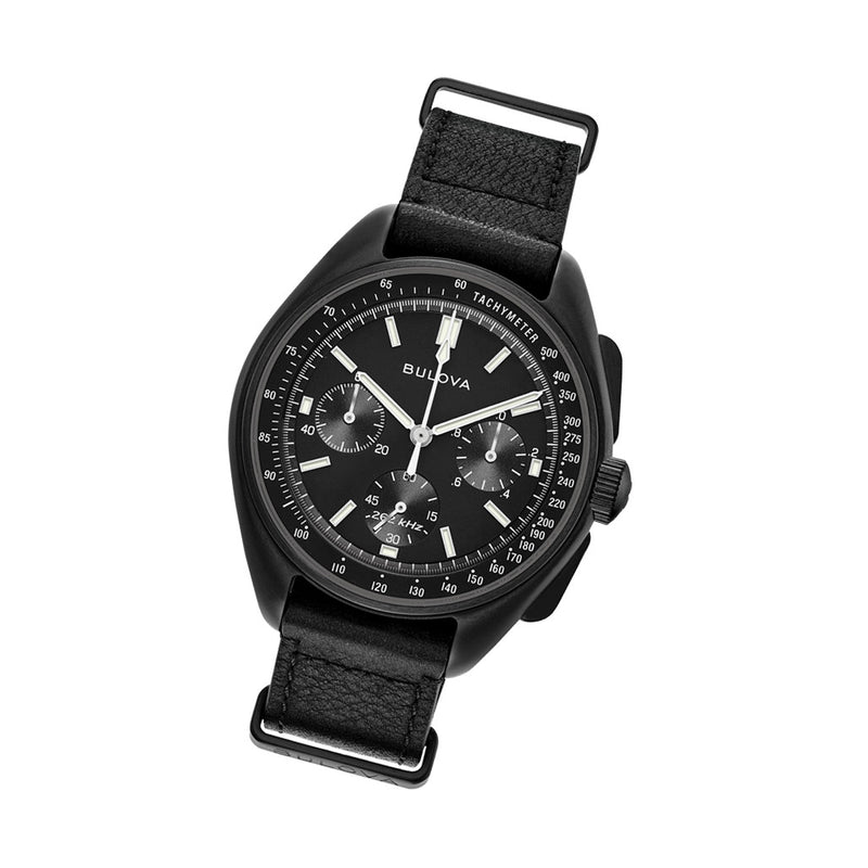 Bulova Lunar Pilot Chronograph 45mm with Black Dial and Black IP Case #98A186 tilt