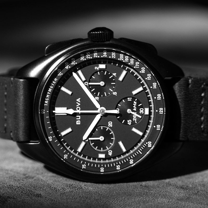Bulova Lunar Pilot Chronograph 45mm with Black Dial and Black IP Case #98A186 lifestyle