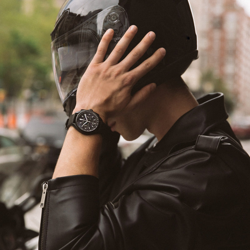Bulova Lunar Pilot Chronograph 45mm with Black Dial and Black IP Case #98A186 wrist