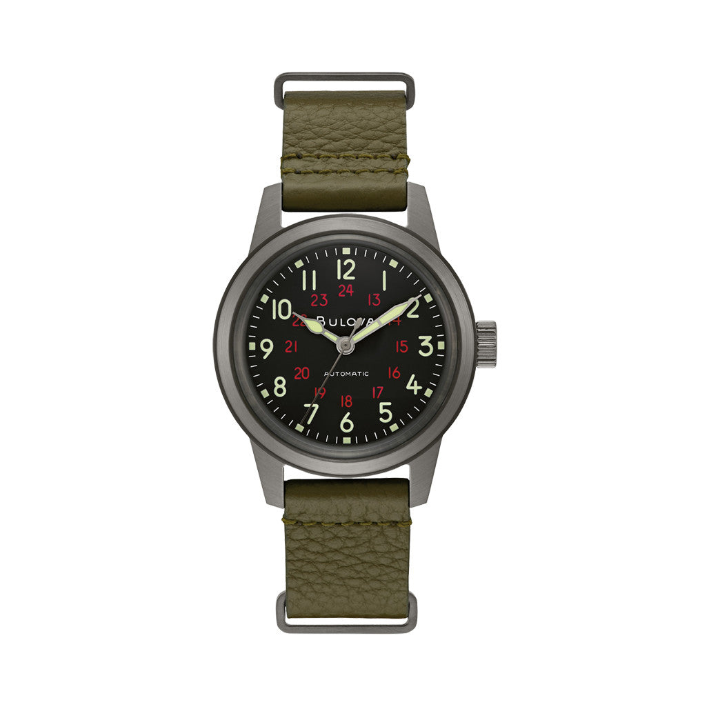 Bulova Hack Automatic Field Watch with 38mm Gun Metal Case and