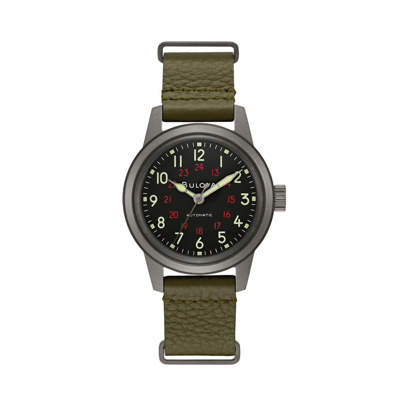 Bulova Hack Automatic Field Watch with 38mm Gun Metal Case and Black Dial #98A255