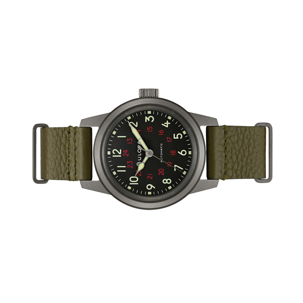 Bulova Hack Automatic Field Watch with 38mm Gun Metal Case and