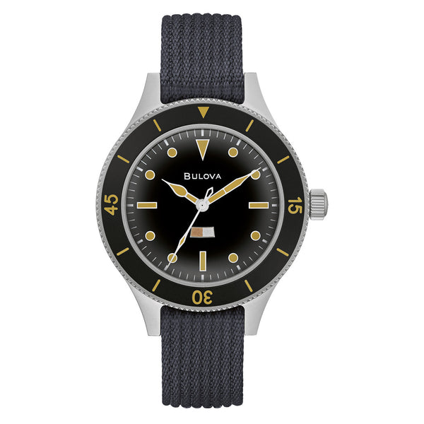 Bulova MIL SHIPS 41mm Automatic Field Watch with Big Dome Sapphire Crystal #98A266 zoom