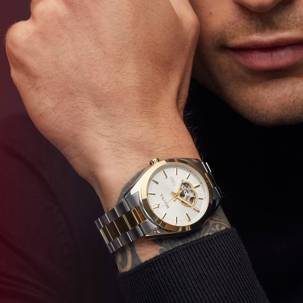 Bulova Surveyor Automatic Watch with Two-Tone Case and Open Heart