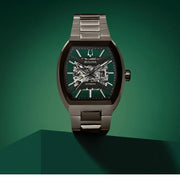 Bulova Maquina Gun Metal Green Dial Skeleton #98A321