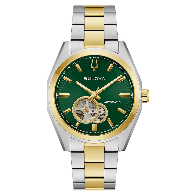 Bulova Two-Tone Surveyor Open Heart with Green Dial #98A338