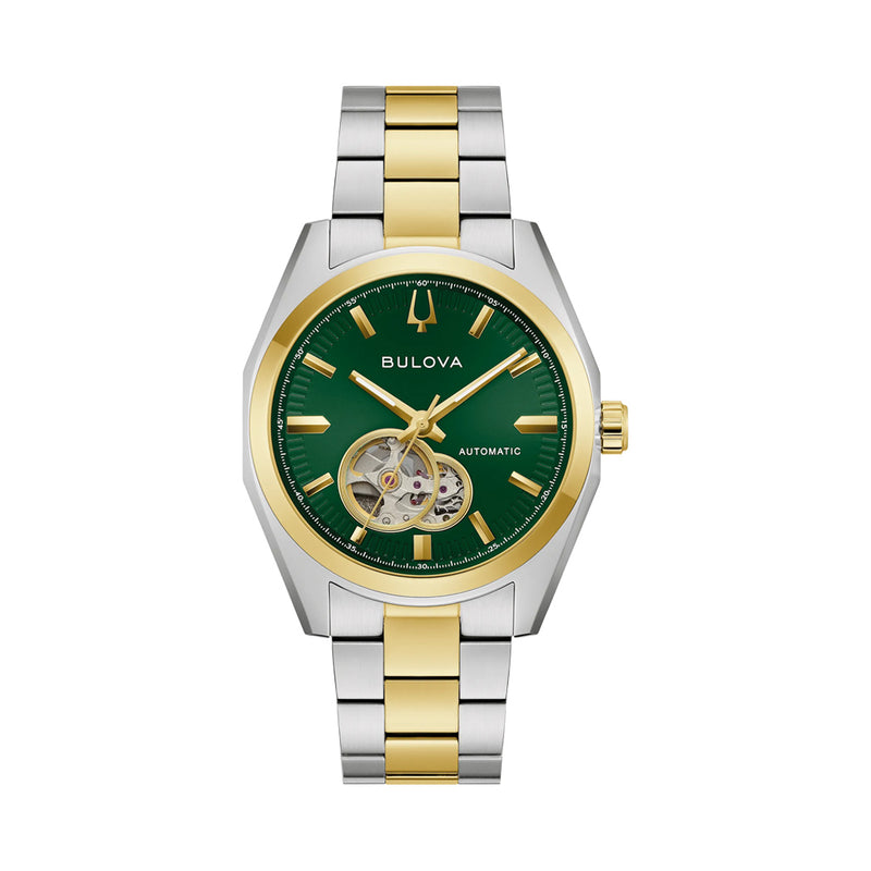 Bulova Two-Tone Surveyor Open Heart with Green Dial #98A338