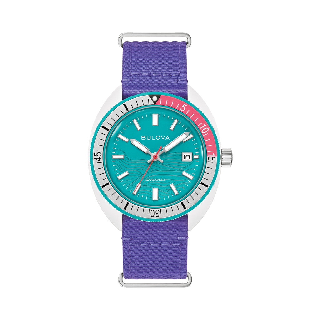 Bulova Snorkel LE Dive Watch With Teal Wave Pattern Dial #98B447