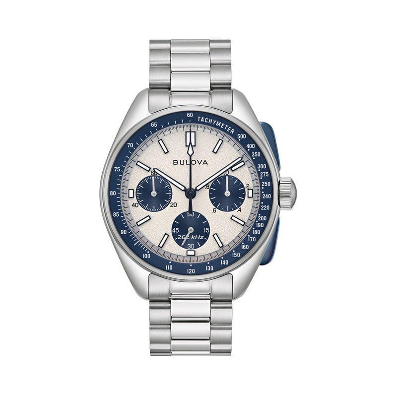 Bulova Lunar Pilot 43.5mm with White and Blue Dial and Stainless Steel Bracelet #98K112