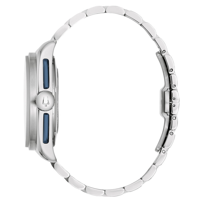 Bulova Lunar Pilot 43.5mm with White and Blue Dial and Stainless Steel Bracelet #98K112 crown