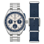 Bulova Lunar Pilot 43.5mm with White and Blue Dial and Stainless Steel Bracelet #98K112