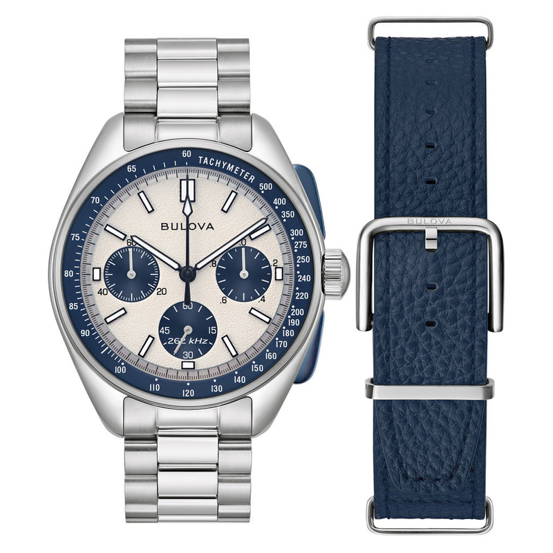 Bulova Lunar Pilot 43.5mm with White and Blue Dial and Stainless Steel Bracelet #98K112