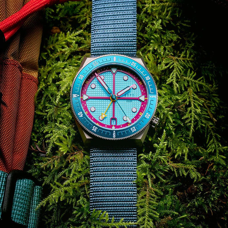 ADPT Series 1 GMT Titanium Field Watch with Aqua Berry Dial #ADPT-DT-AB