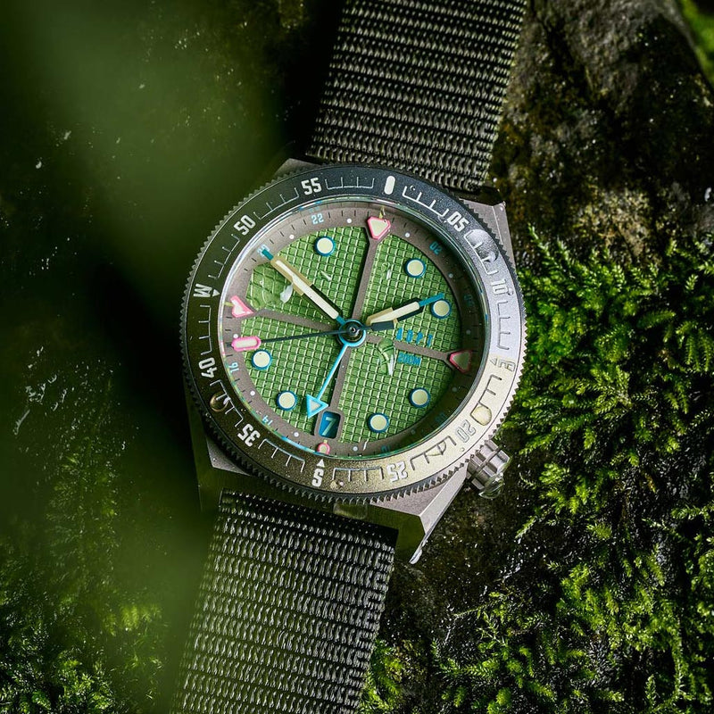 ADPT Series 1 GMT Titanium Field Watch with Mossy Shale Dial #ADPT-DT-MS