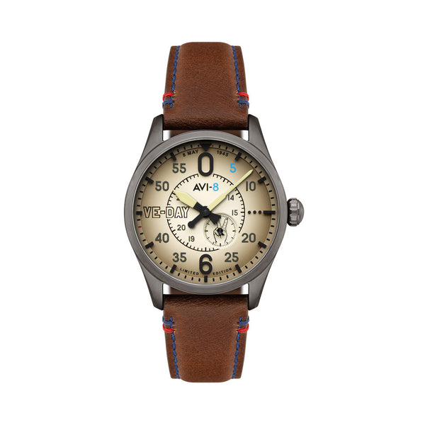 AVI-8 Spitfire Type 300 VE-Day 80th LE Valour Canvas Watch #AV-4073-02