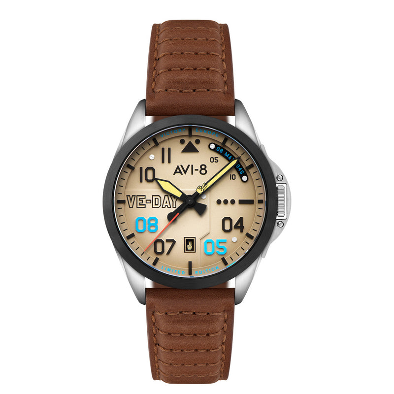AVI-8 P-51 Mustang Patriot VE-Day 80th LE Victory Cream Watch #AV-4082-04