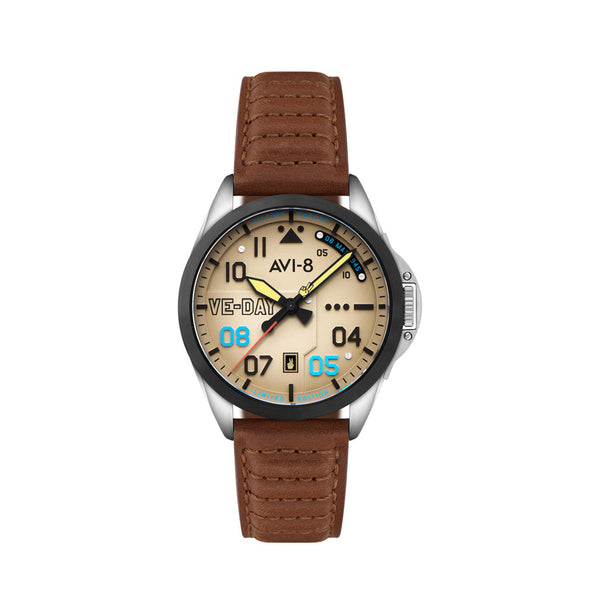 AVI-8 P-51 Mustang Patriot VE-Day 80th LE Victory Cream Watch #AV-4082-04