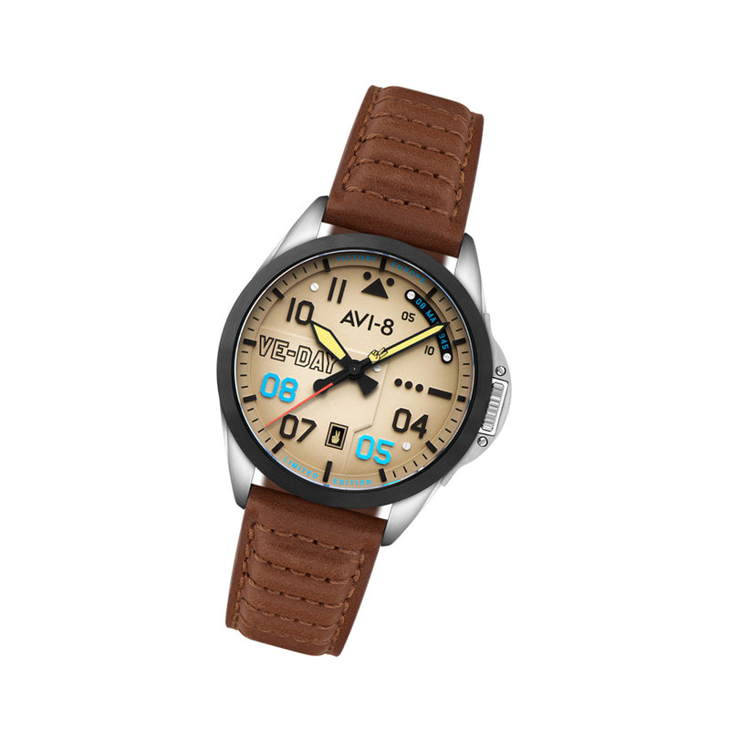 AVI-8 P-51 Mustang Patriot VE-Day 80th LE Victory Cream Watch #AV-4082-04