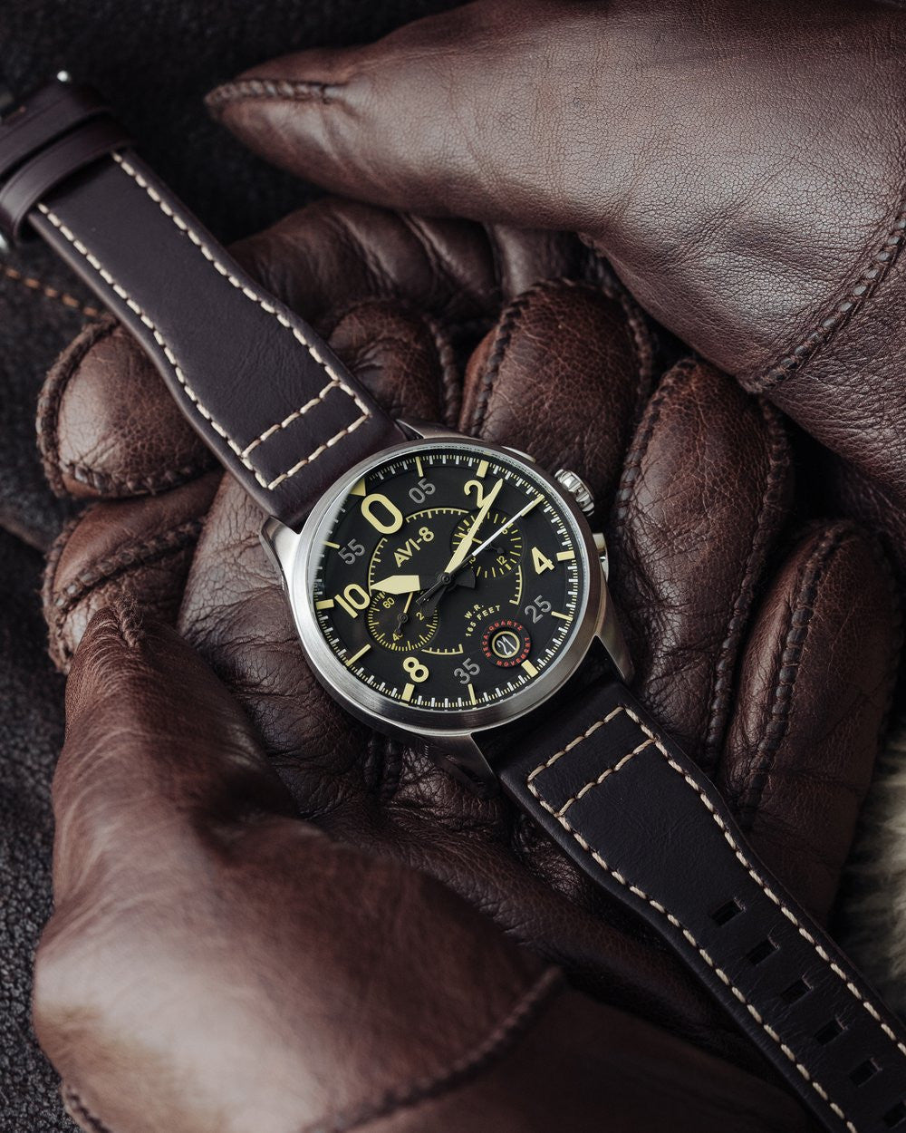 AVI-8 Spitfire Lock Chronograph, Slate Black, Japanese Meca-Quartz